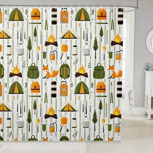 Erosebridal Happy Camping Kids Shower Curtain,Cartoon Fox Camper Bathroom Shower Curtain Sets,Cute Tent Travel Bag Waterproof Bathroom Curtains,Geometric Lines Trees Fabric Shower Curtain,72" Wx78 L