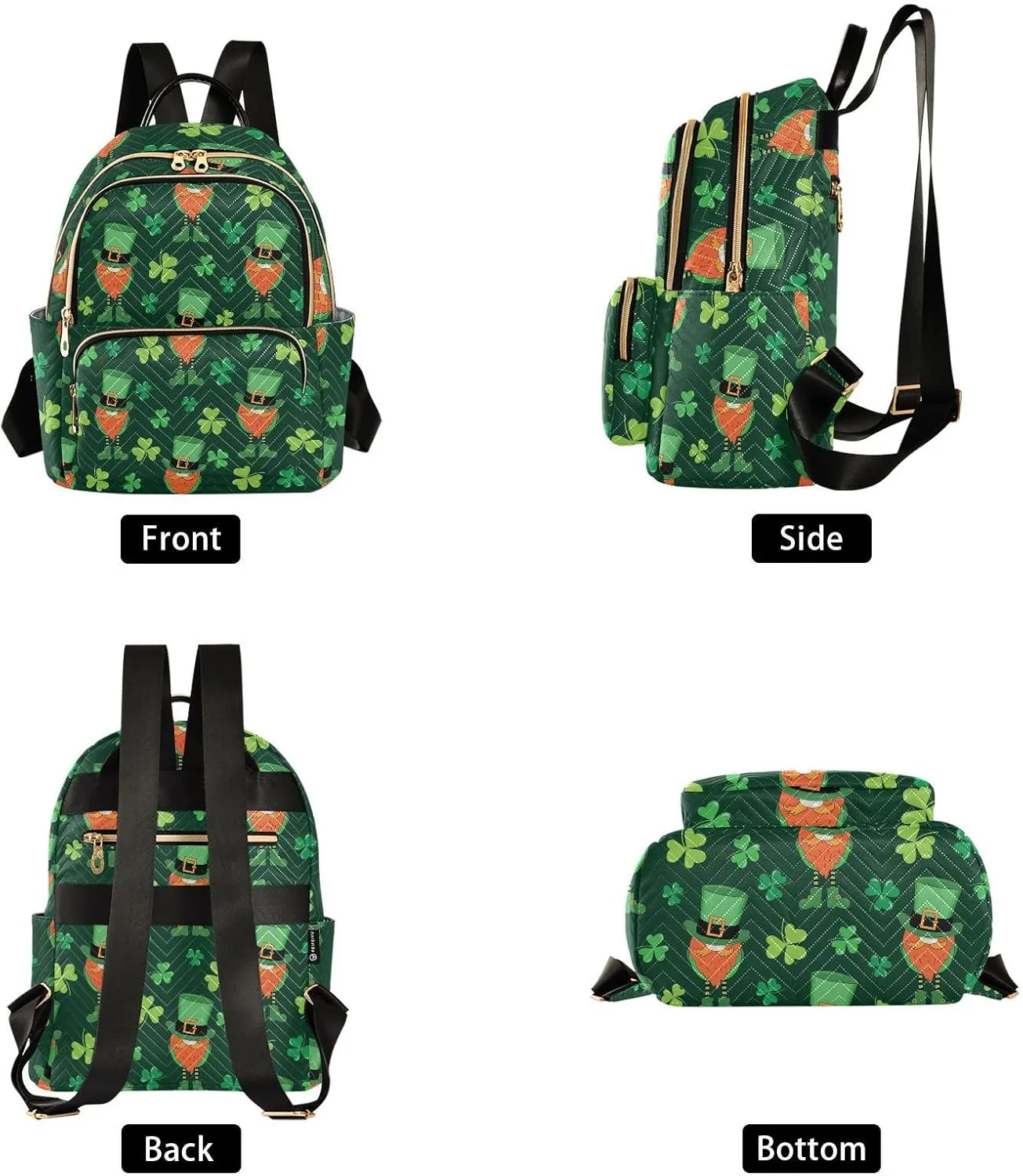 Exnundod Backpack Purse for Women Leprechaun Clover Gnomes, Mini Fashion Backpack St Patricks Day Lightweight Casual Daypack Shoulder Bag Travel Backpack, Medium