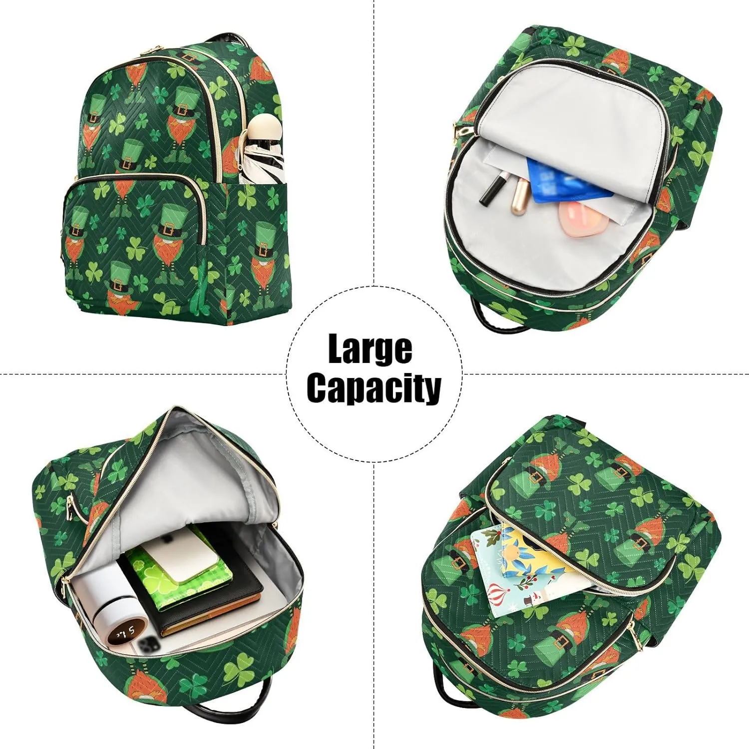 Exnundod Backpack Purse for Women Leprechaun Clover Gnomes, Mini Fashion Backpack St Patricks Day Lightweight Casual Daypack Shoulder Bag Travel Backpack, Medium
