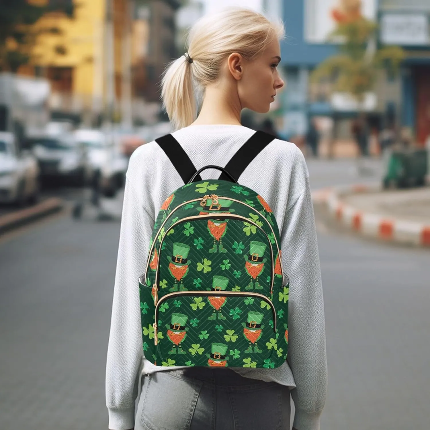 Exnundod Backpack Purse for Women Leprechaun Clover Gnomes, Mini Fashion Backpack St Patricks Day Lightweight Casual Daypack Shoulder Bag Travel Backpack, Medium