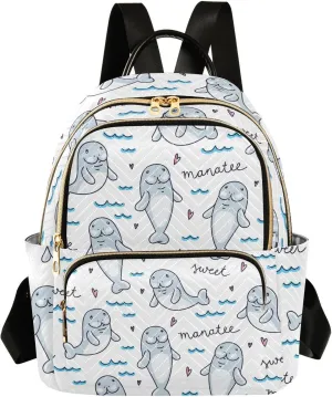 Exnundod Cute Cartoon Manatee Mini Backpack Purse for Women Travel Backpack Handbag Shoulder Bag Casual Daypack, Small