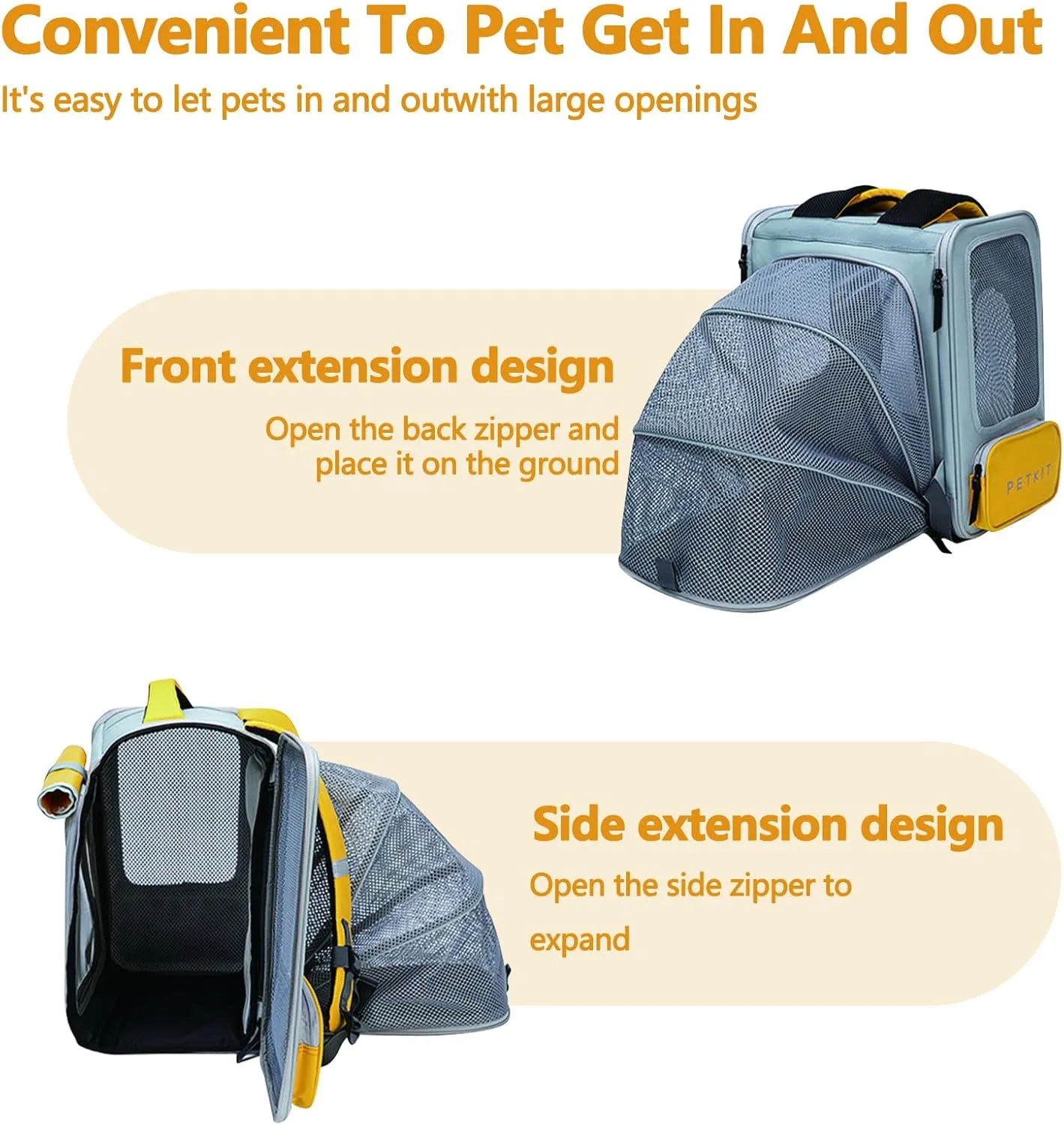 Expandable Pet Backpack, Cat Backpack with Breathable Mesh, Collapsible Soft Cat Travel Bag for Outdoor Hiking, Large Space Dog Backpack(Yellow)