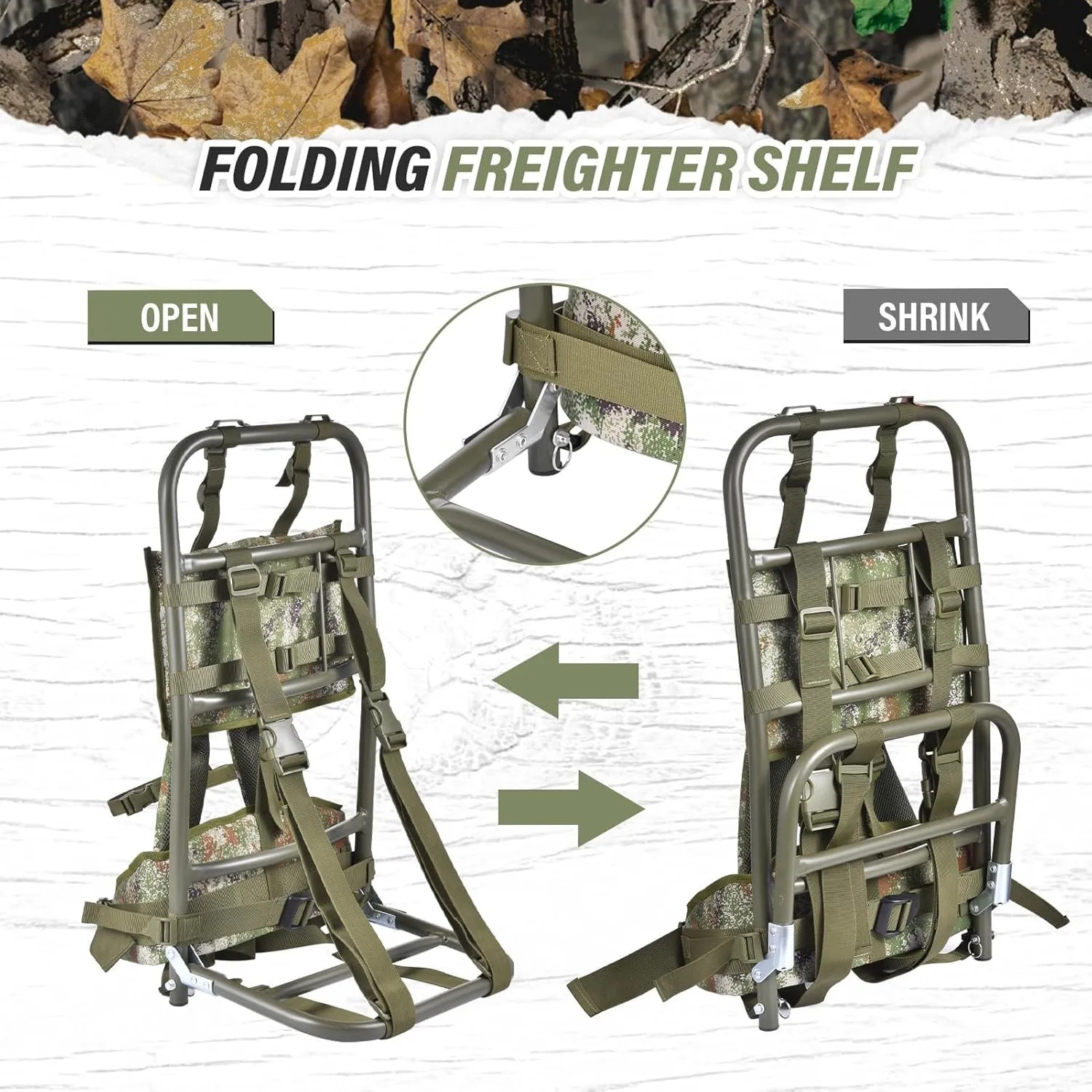 External Frame Hiking Backpack,Heavy Duty Aluminum Frame Hiking Backpack,Foldable Hunting Pack Frames Hikings Backpacks Frames Can Load 132Lbs For Hikings,Travel,Mountaineering,Hunting,camouflage