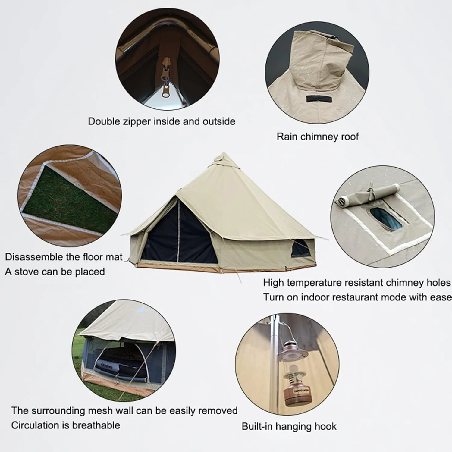 Extra Large Yurt Tent for 6 Person, 4 Season Family Cabin Tents, Luxury Glamping Bell Tents w/Stove Jack for Family Camping Trips and Festivals
