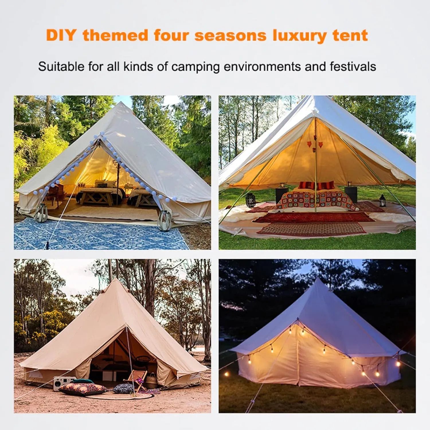 Extra Large Yurt Tent for 6 Person, 4 Season Family Cabin Tents, Luxury Glamping Bell Tents w/Stove Jack for Family Camping Trips and Festivals
