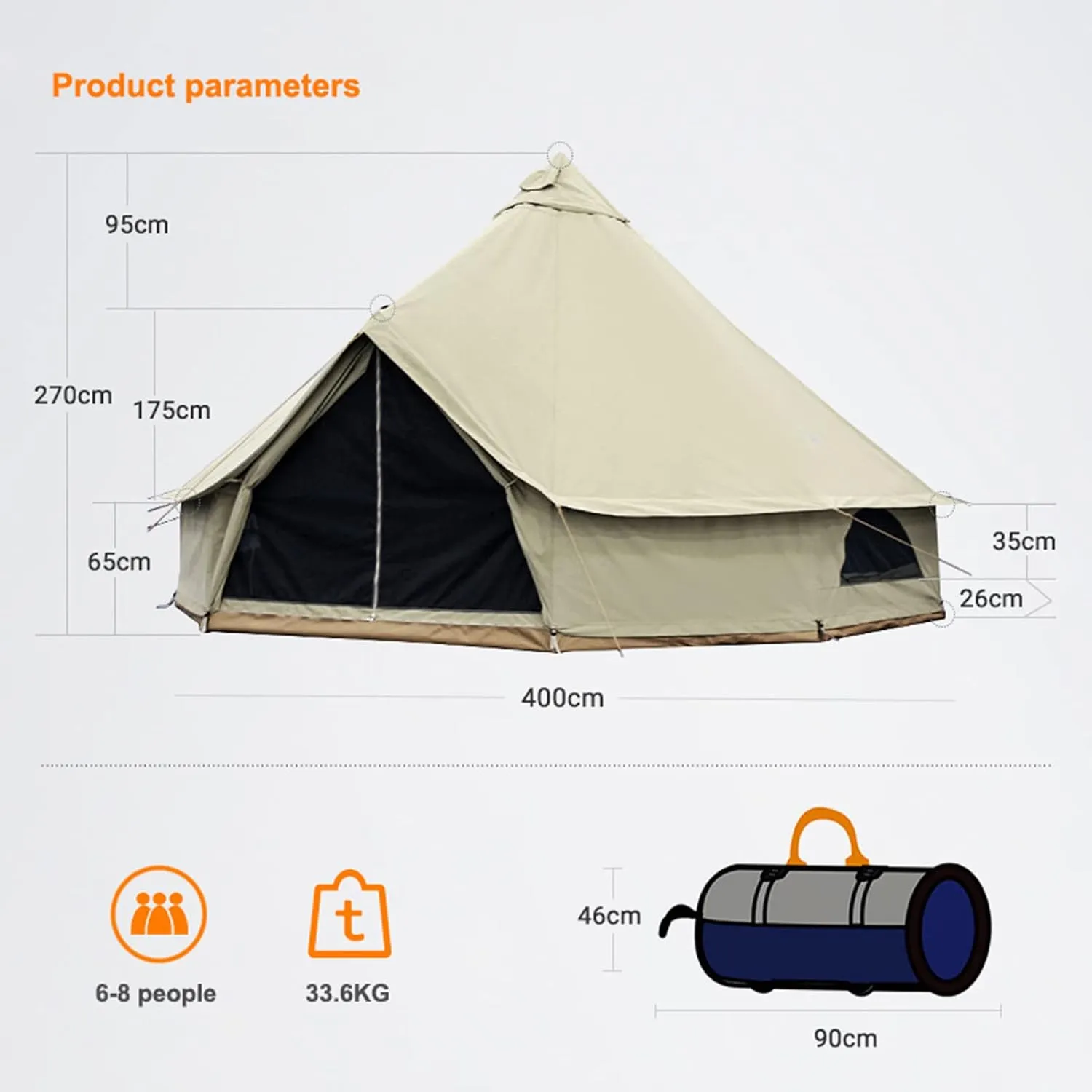 Extra Large Yurt Tent for 6 Person, 4 Season Family Cabin Tents, Luxury Glamping Bell Tents w/Stove Jack for Family Camping Trips and Festivals