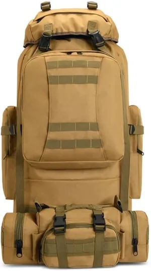 Eysee 80L Backpack, Nylon Camping Hiking Backpack, Trekking Backpack for Men, Khaki, 39 cm (L)*80 cm (H)*22 cm (W)