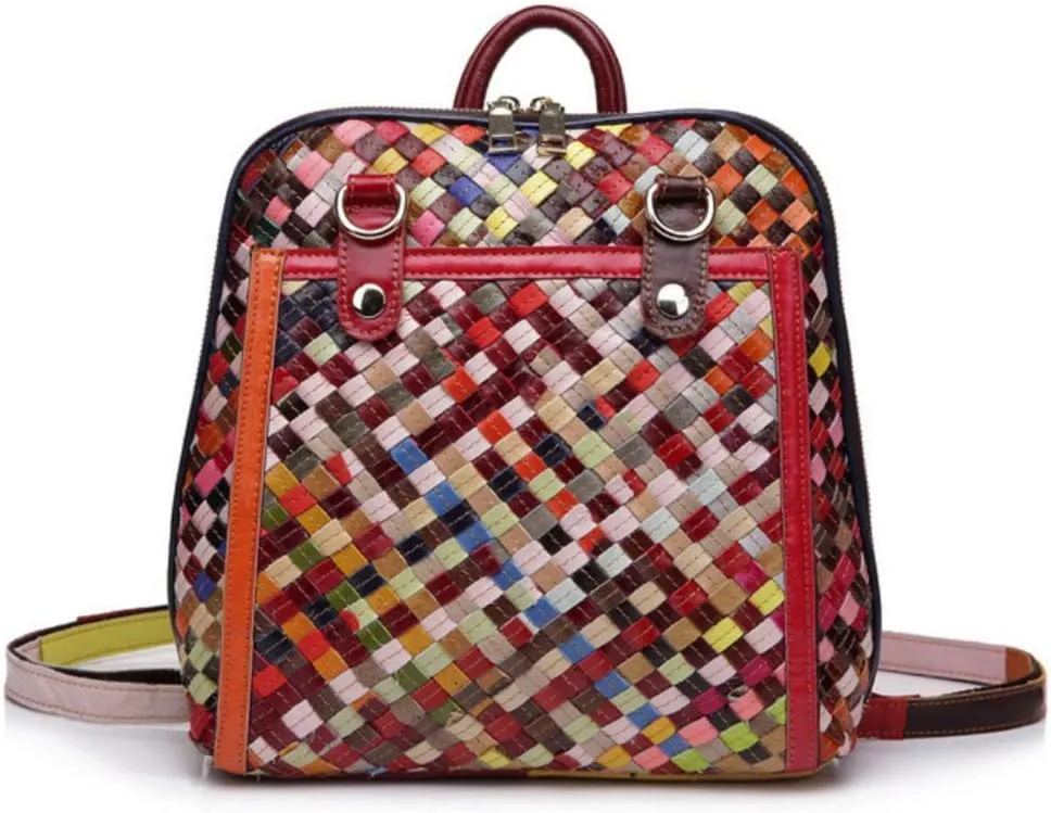 Eysee Backpack Daypack Real Leather Women Outdoor Colourful Bag New 2020 Spring (Multicolor 2)