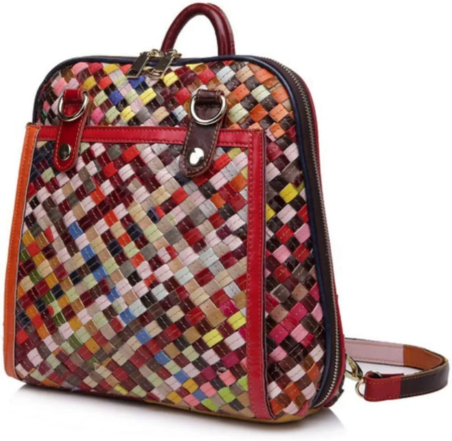 Eysee Backpack Daypack Real Leather Women Outdoor Colourful Bag New 2020 Spring (Multicolor 2)