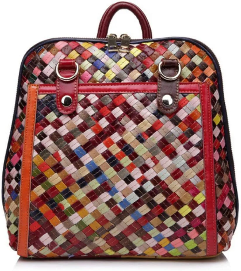 Eysee Backpack Daypack Real Leather Women Outdoor Colourful Bag New 2020 Spring (Multicolor 2)