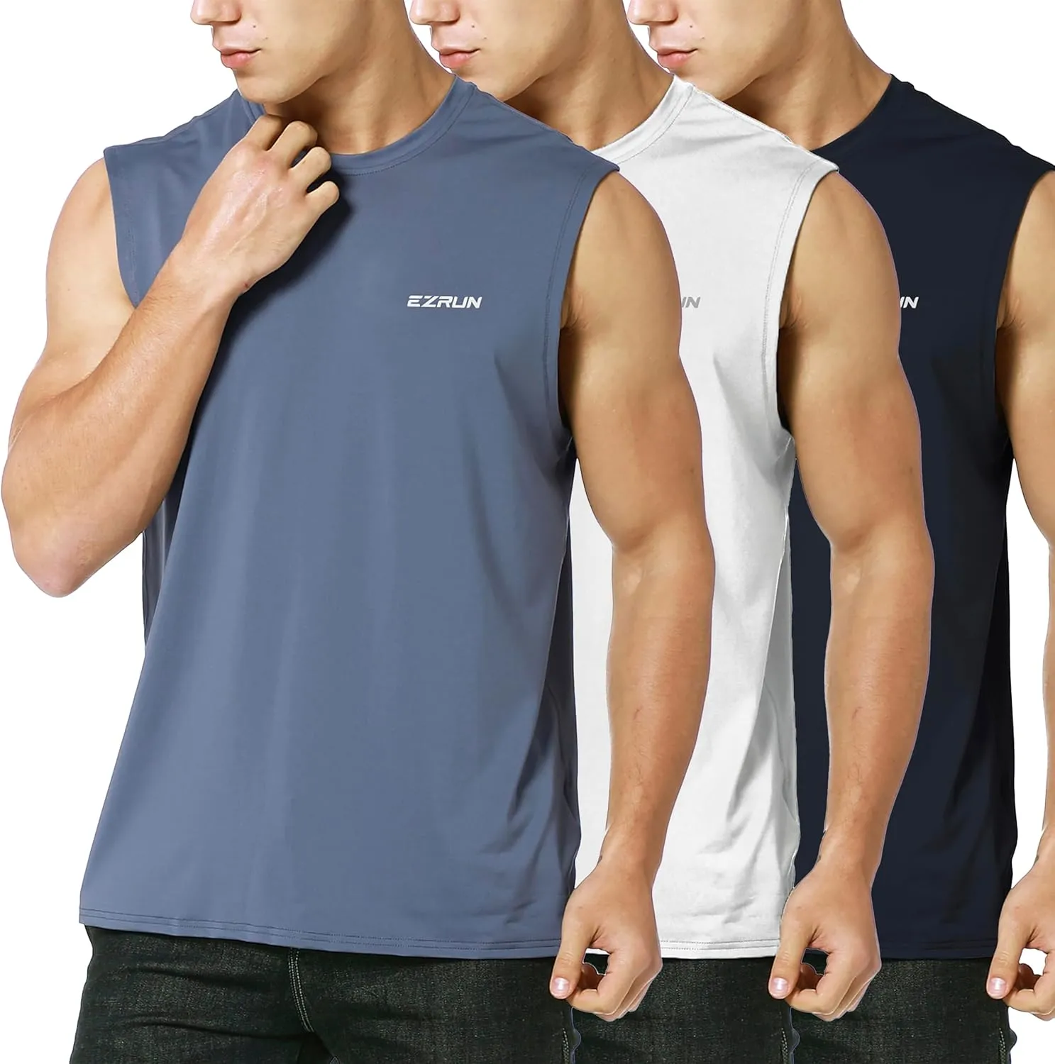 EZRUN Men's Sleeveless Shirt Quick Dry Workout Swim Shirt Gym Muscle Athletic Beach Tank Top Big and Tall