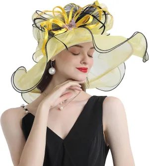 FADVES Women's Wide Brim Organza Tea Derby Sun Hat Butterfly Decoration Tea Party Wedding Bridal Church Fascinator…