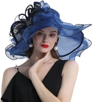 FADVES Women's Wide Brim Organza Tea Derby Sun Hat Butterfly Decoration Tea Party Wedding Bridal Church Fascinator…