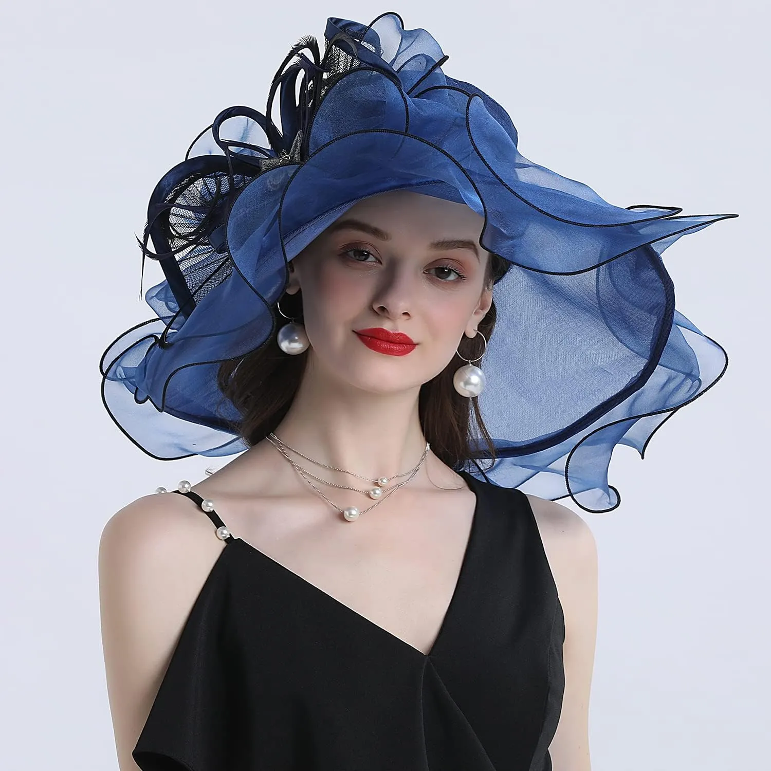FADVES Women's Wide Brim Organza Tea Derby Sun Hat Butterfly Decoration Tea Party Wedding Bridal Church Fascinator…