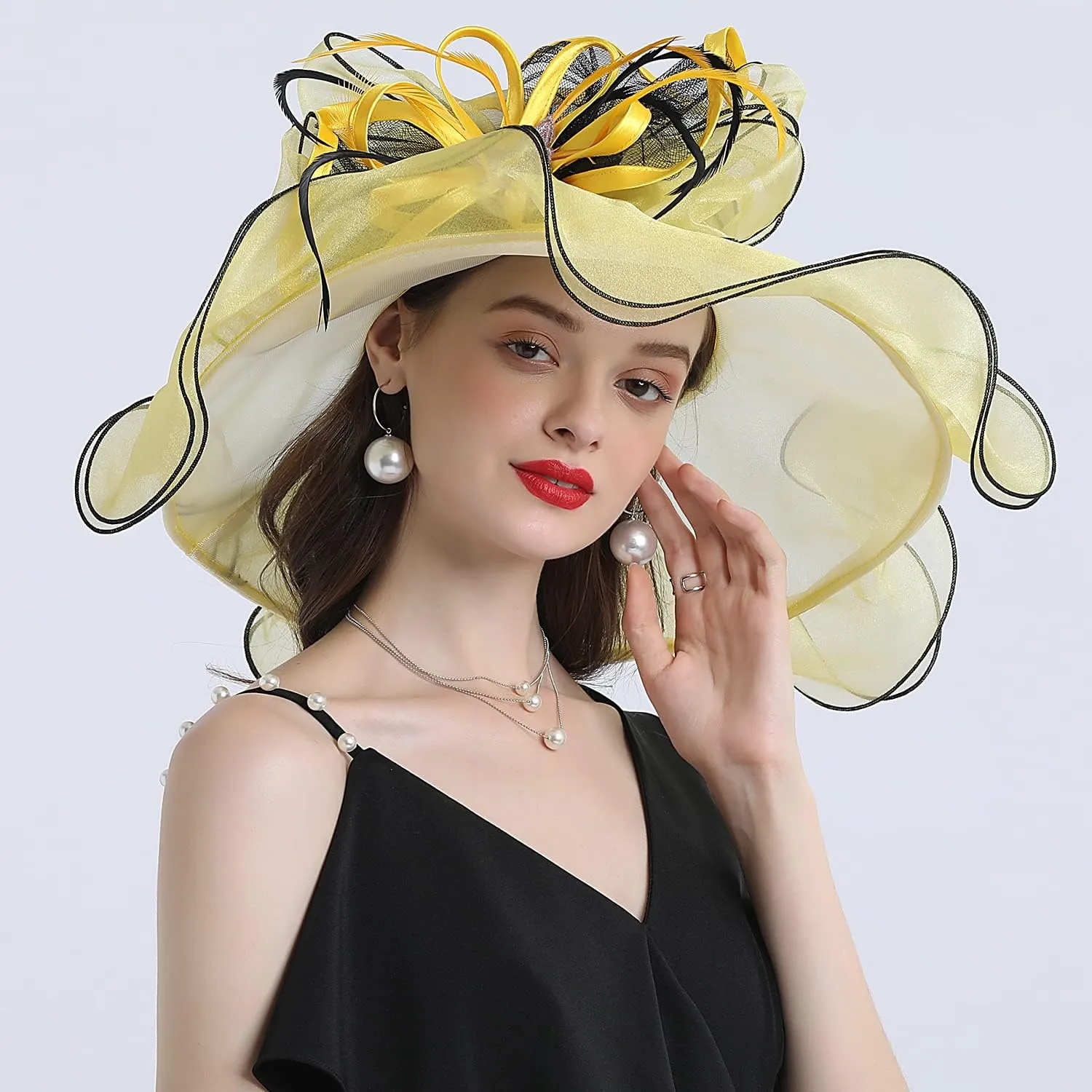 FADVES Women's Wide Brim Organza Tea Derby Sun Hat Butterfly Decoration Tea Party Wedding Bridal Church Fascinator…