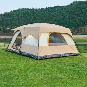 Family Camping Tent with Spacious Porch, Auto-Pop-Up Glamping Tent for Outdoor Adventures, Waterproof and Windproof, Quick Setup Perfect for Car Trips, Festivals, and Picnics