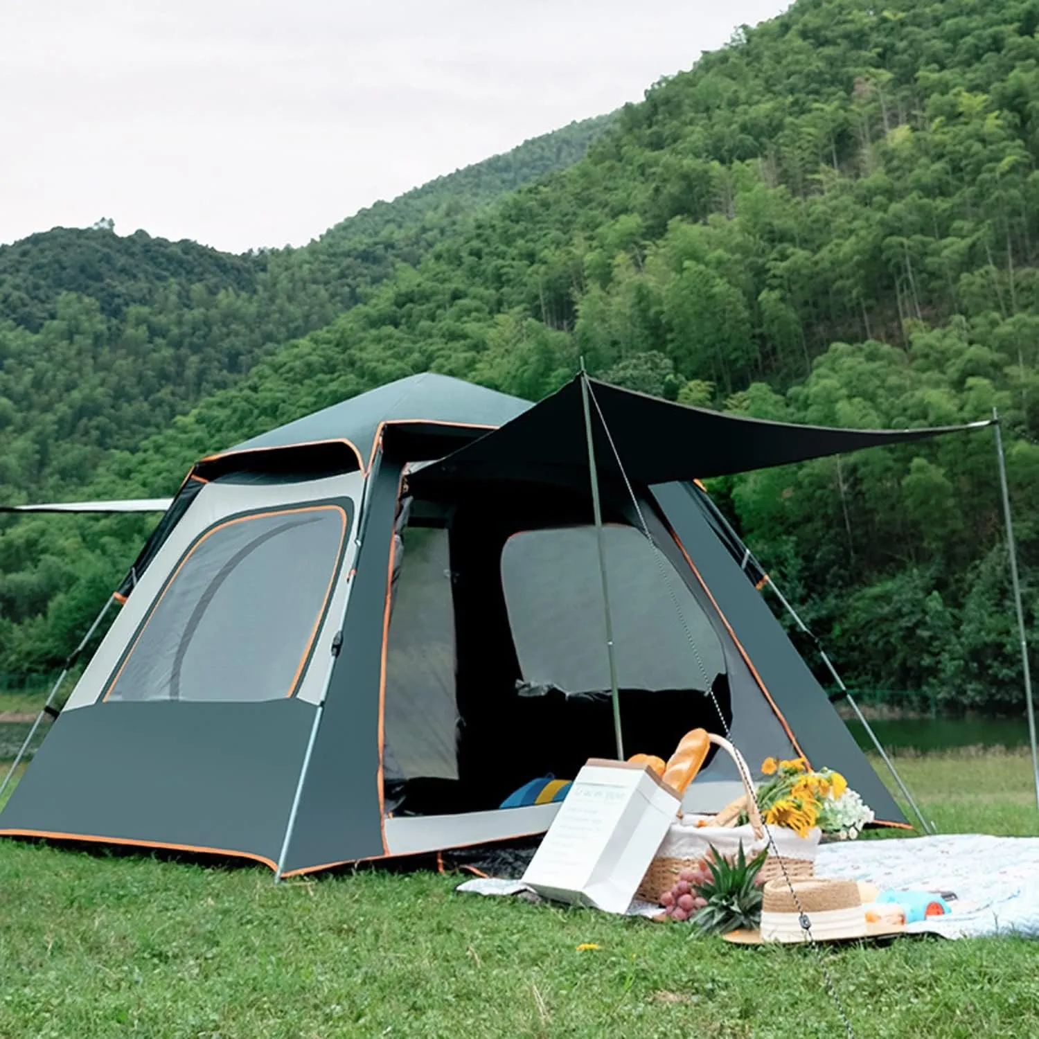 Family Camping Tent,Fully Automatic Tent Quick Opening Sun Protection Tent,Water-Proof,Venting Design,Portable Carry Bag for Traveling, Hiking, Outdoors