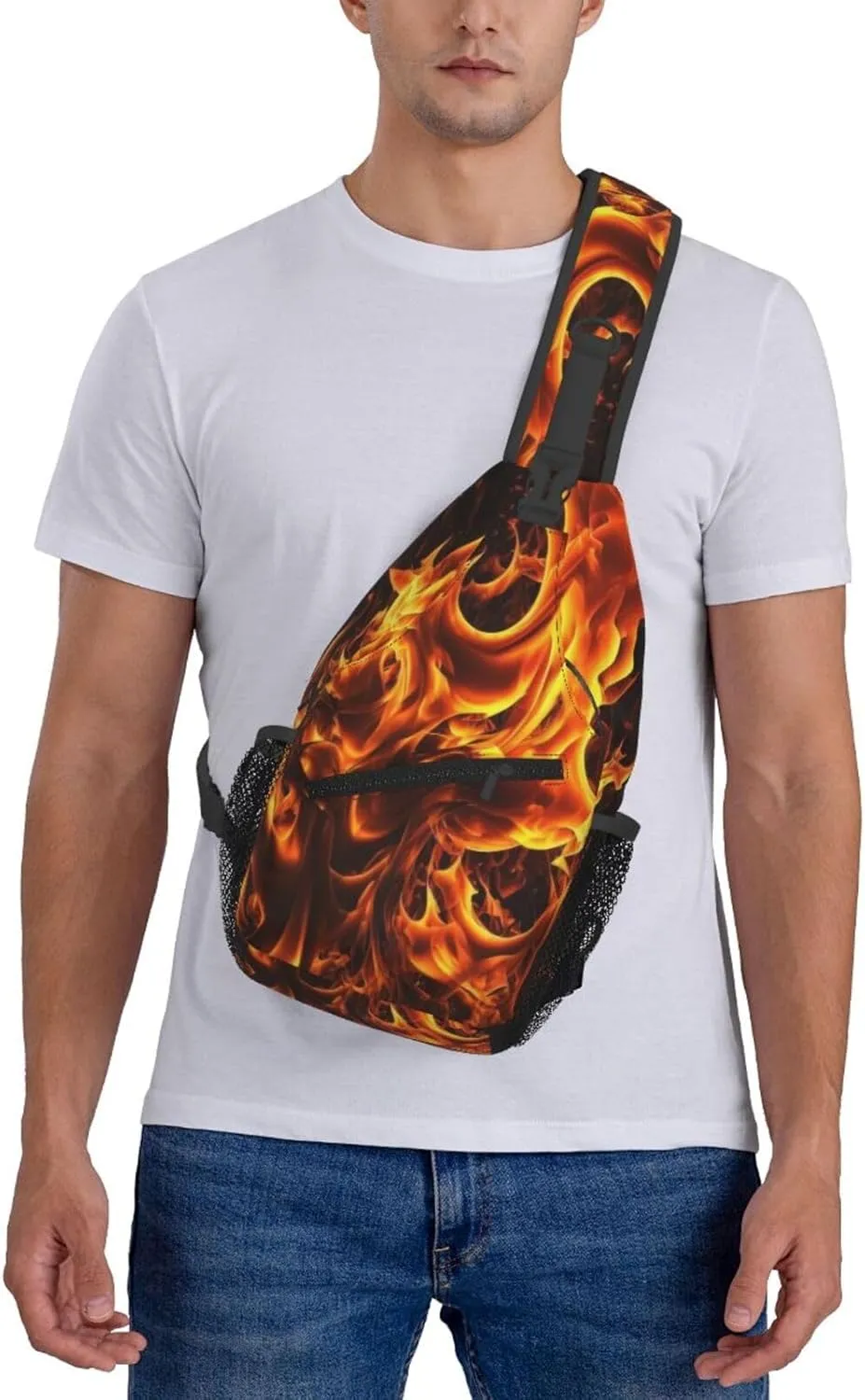 Flames Burning Fire Sling Backpack for Women Men, Chest Bag Daypack Crossbody for Travel Sport Running Hiking