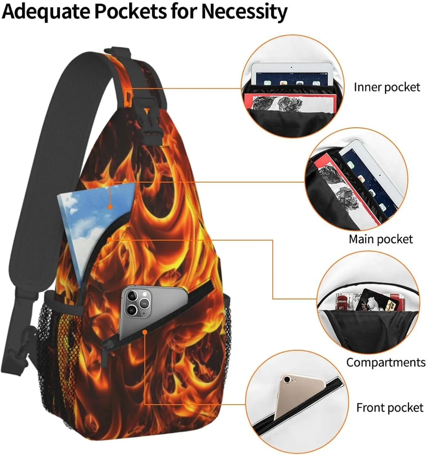 Flames Burning Fire Sling Backpack for Women Men, Chest Bag Daypack Crossbody for Travel Sport Running Hiking