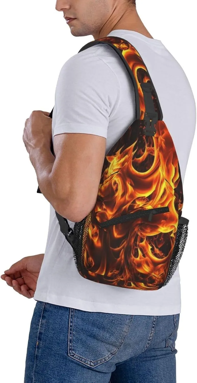 Flames Burning Fire Sling Backpack for Women Men, Chest Bag Daypack Crossbody for Travel Sport Running Hiking