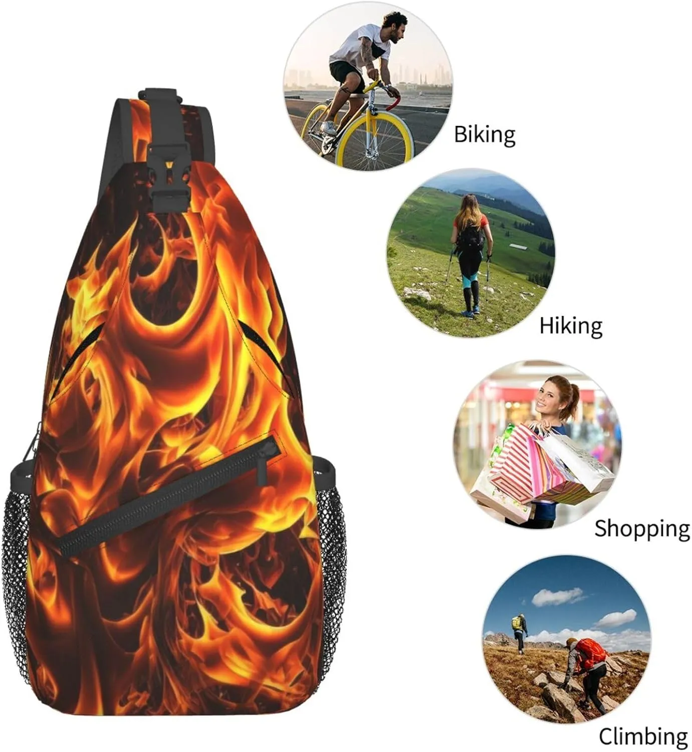 Flames Burning Fire Sling Backpack for Women Men, Chest Bag Daypack Crossbody for Travel Sport Running Hiking