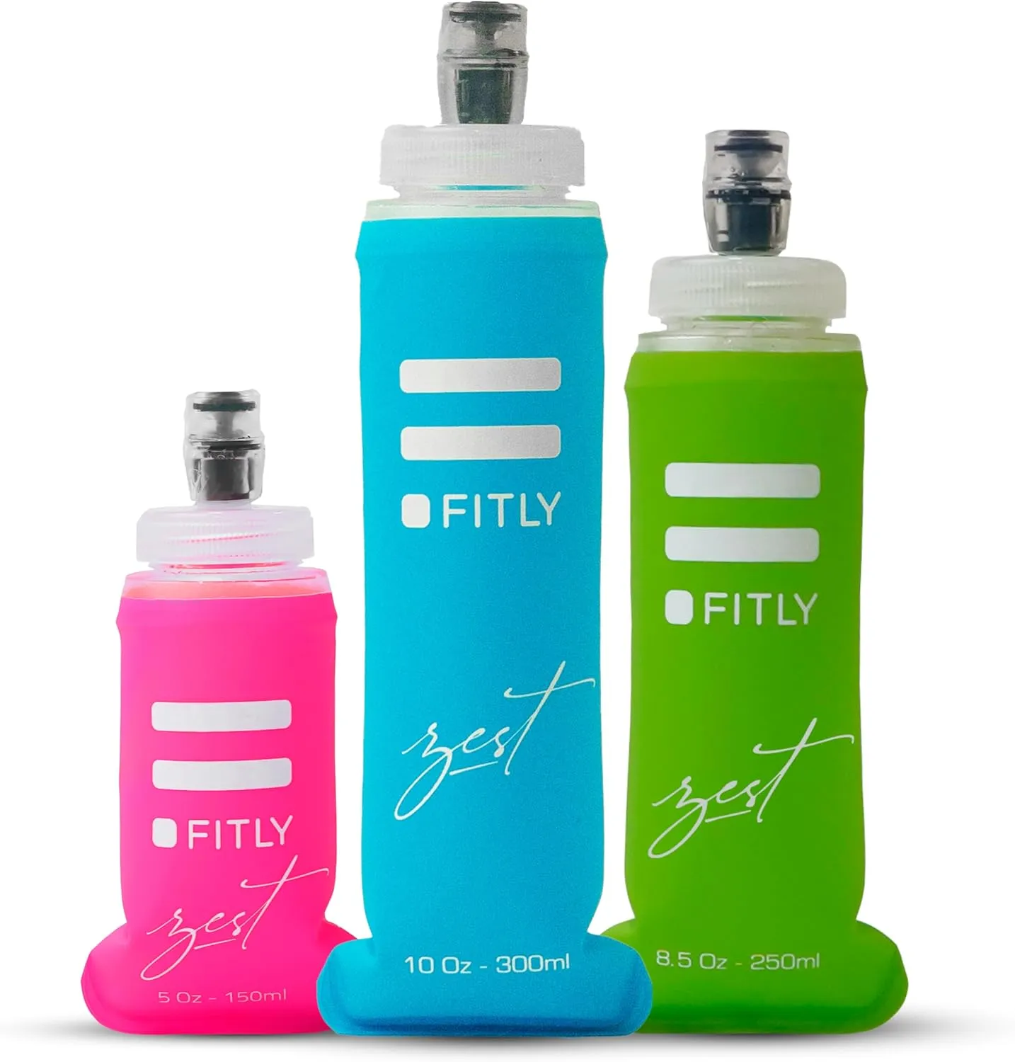 FLASKS Combo – 3 Soft Flasksfor Hydration While Running Hiking Cycling Climbing - Collapsible Water Bottles (5-8.5 - 13.5 oz, 150-250 - 400 ml)