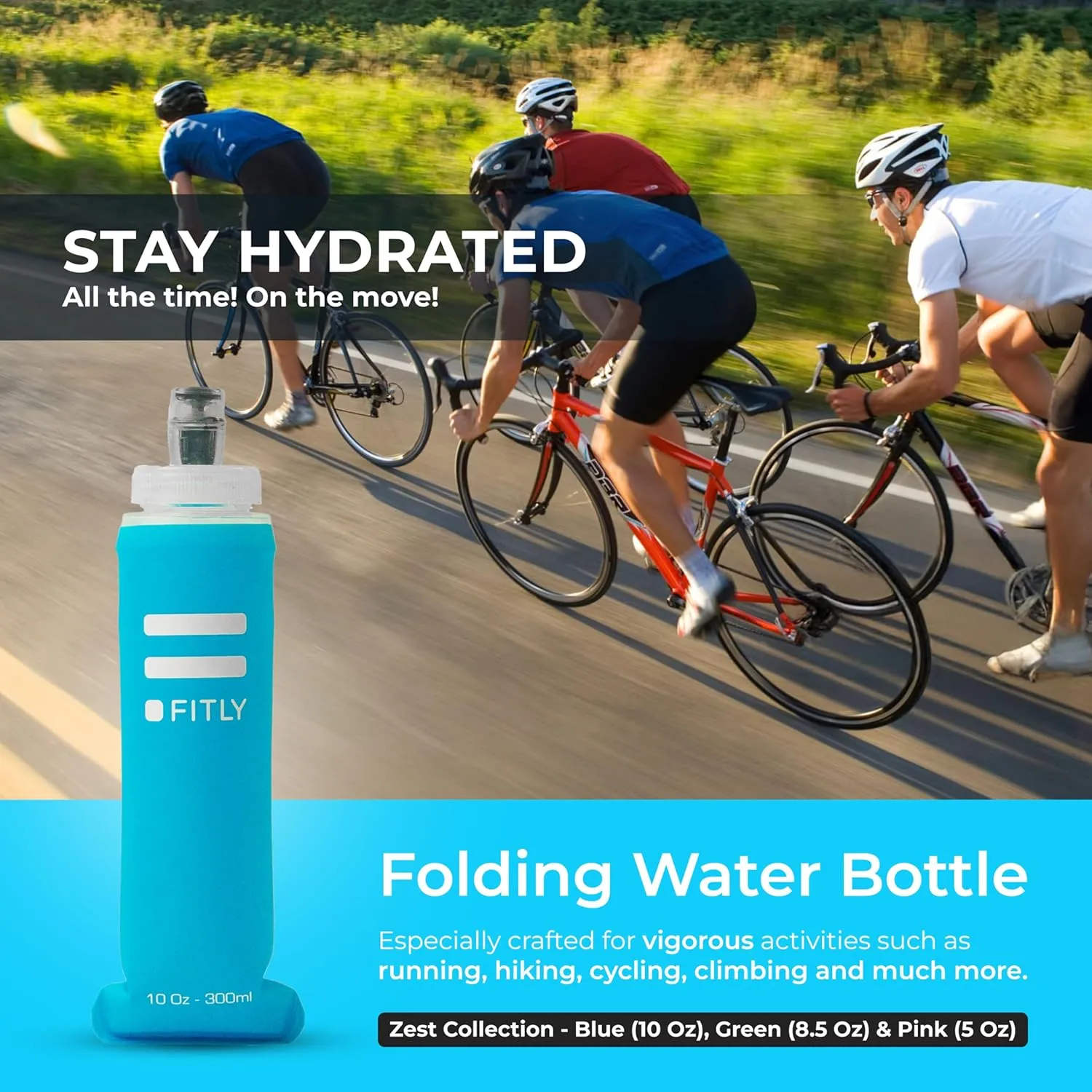 FLASKS Combo – 3 Soft Flasksfor Hydration While Running Hiking Cycling Climbing - Collapsible Water Bottles (5-8.5 - 13.5 oz, 150-250 - 400 ml)