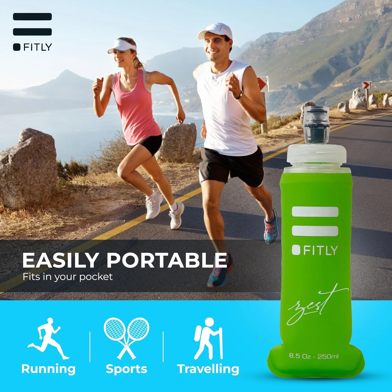 FLASKS Combo – 3 Soft Flasksfor Hydration While Running Hiking Cycling Climbing - Collapsible Water Bottles (5-8.5 - 13.5 oz, 150-250 - 400 ml)