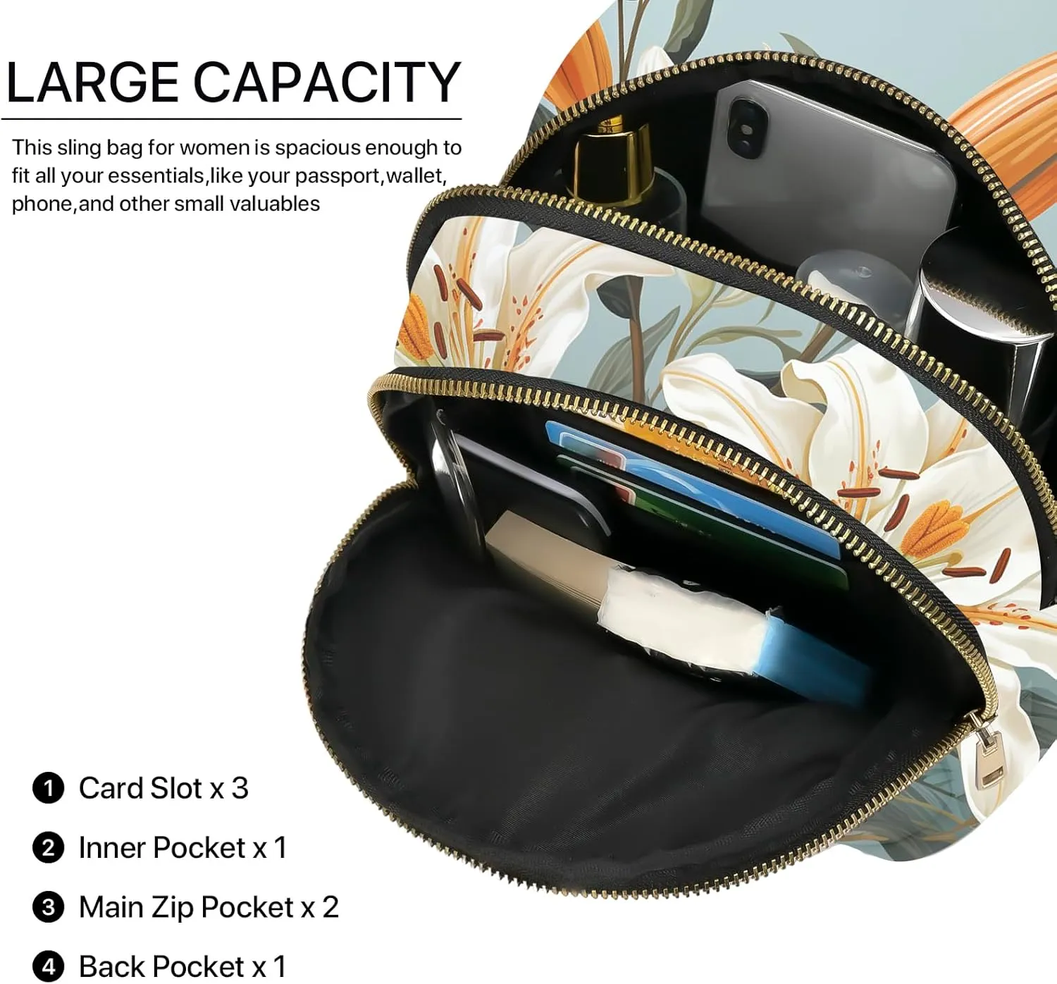 Flower Leather Sling Bag Small Crossbody Backpack Travel Shoulder Pack Hiking chest Daypack for Women Adjustable Lightweight Outdoor Waterproof Workout