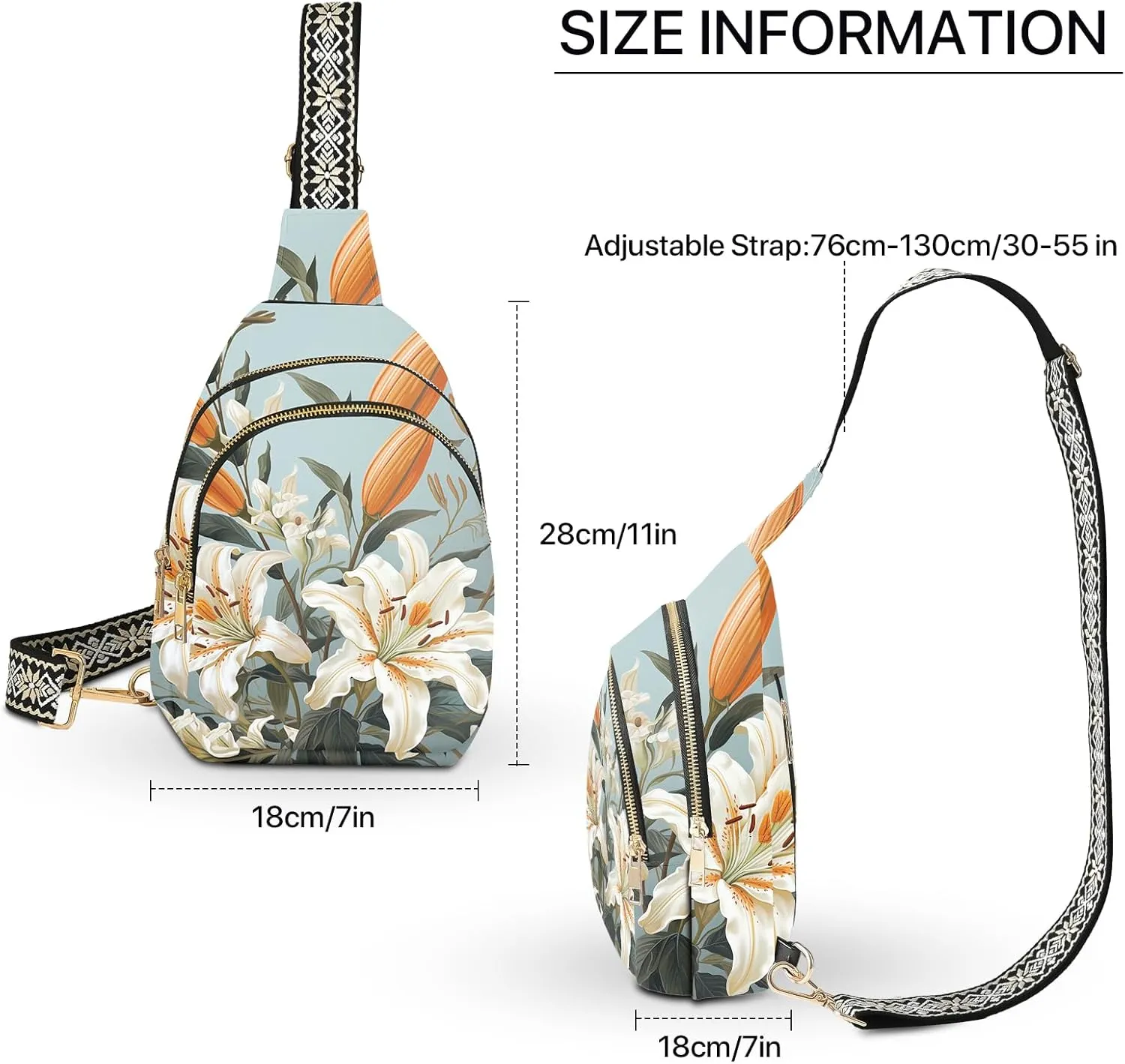 Flower Leather Sling Bag Small Crossbody Backpack Travel Shoulder Pack Hiking chest Daypack for Women Adjustable Lightweight Outdoor Waterproof Workout