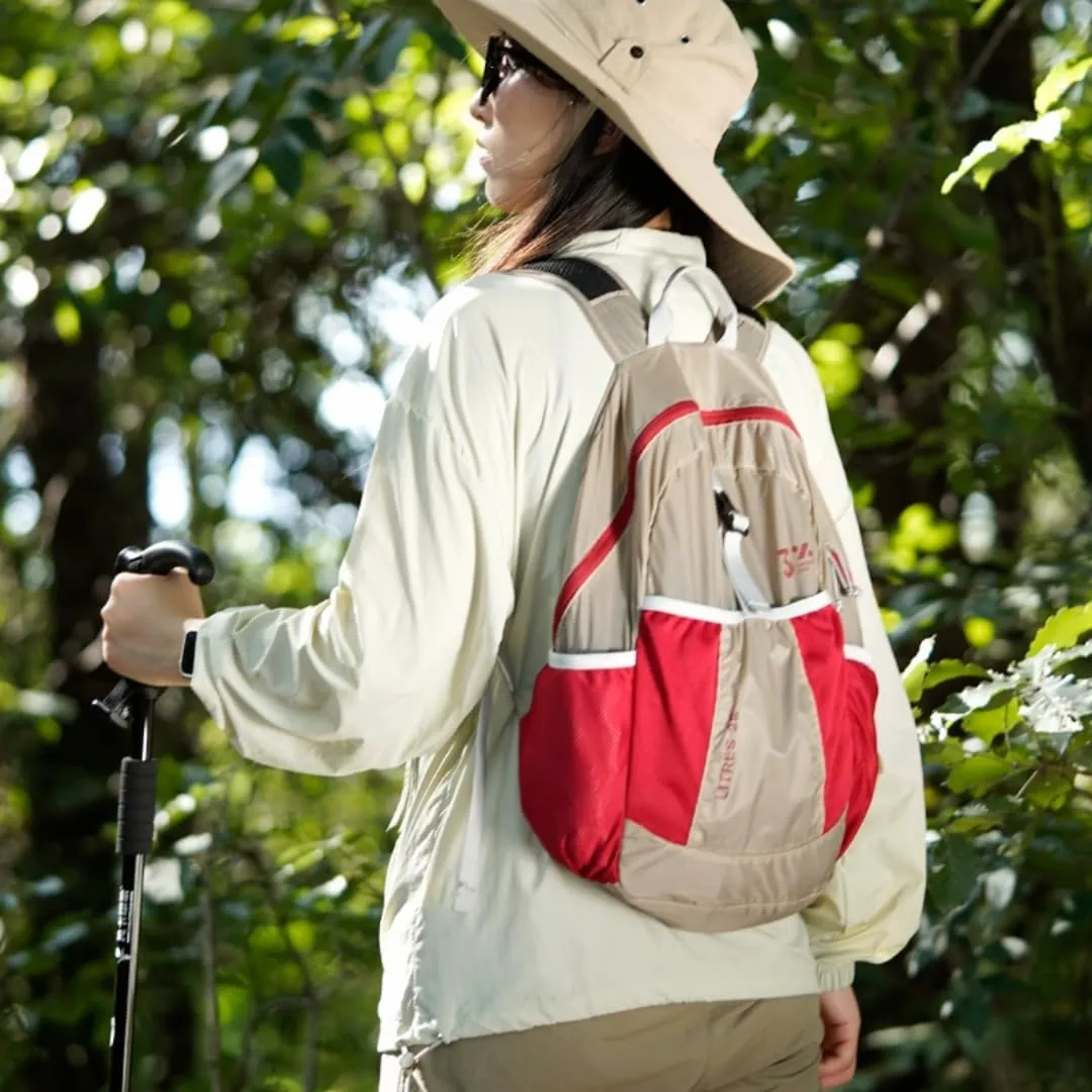 Foldable Backpack for Outdoor Hiking, Climbing, Travel - 25L Capacity, Ergonomic Design, Fashionable & Portable (Khaki Red)