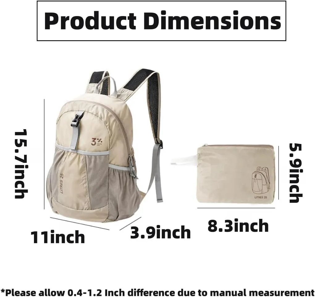Foldable Backpack for Outdoor Hiking, Climbing, Travel - 25L Capacity, Ergonomic Design, Fashionable & Portable (Khaki Red)
