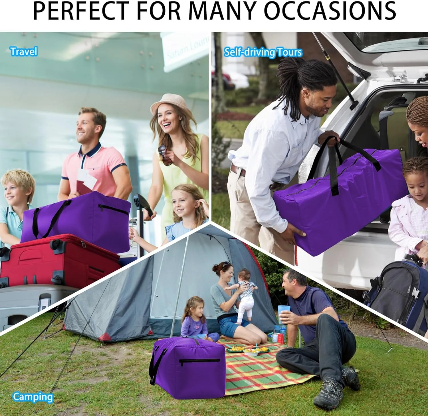 Foldable Duffel Bag 30" / 75L Lightweight with Water Rresistant for Travel-Purple