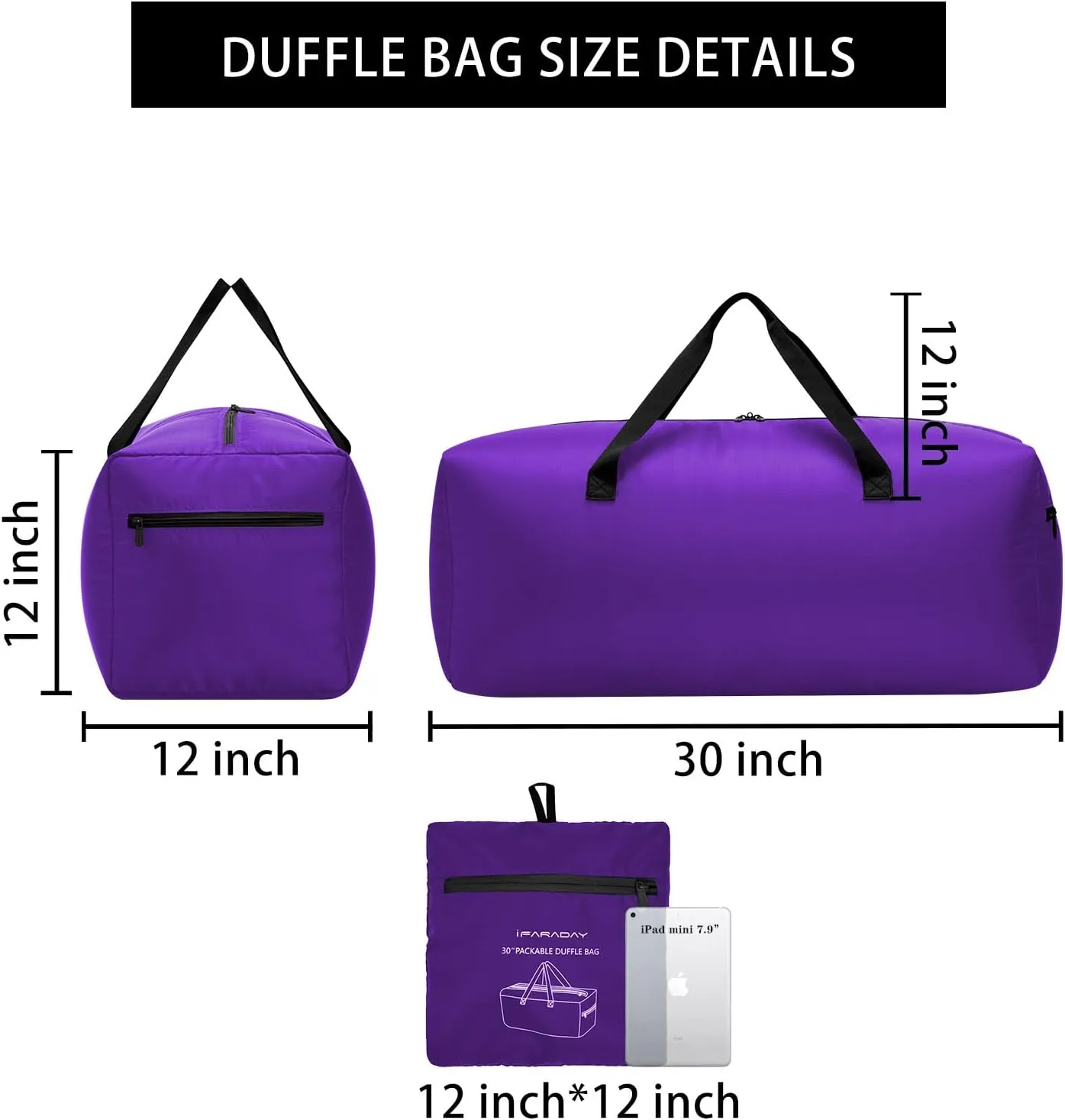 Foldable Duffel Bag 30" / 75L Lightweight with Water Rresistant for Travel-Purple
