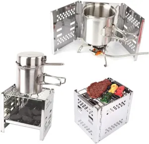 Folding Camp Stove Windscreen for Outdoor Camping Stainless Steel BBQ Grill Mini Collapsible Stove Portable Barbecue Stove Square