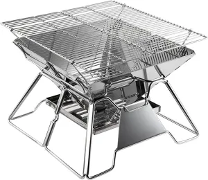 Folding Campfire Grill Outdoor Wood Stove Burner Small Size Portable Stainless Steel Camp Camping Stove BBQ Grill with Carrying Bag for Outdoor Backpacking Hiking