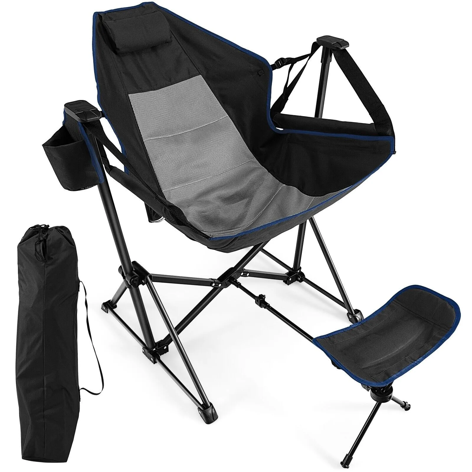 Folding Hammock Chair with Retractable Footrest and Bag