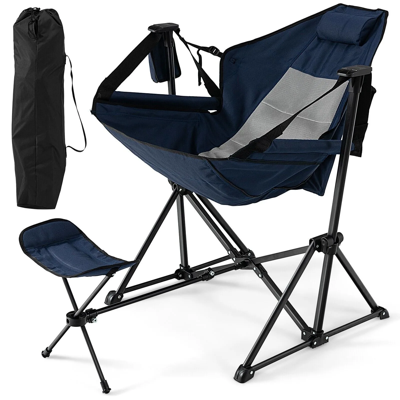 Folding Hammock Chair with Retractable Footrest and Bag