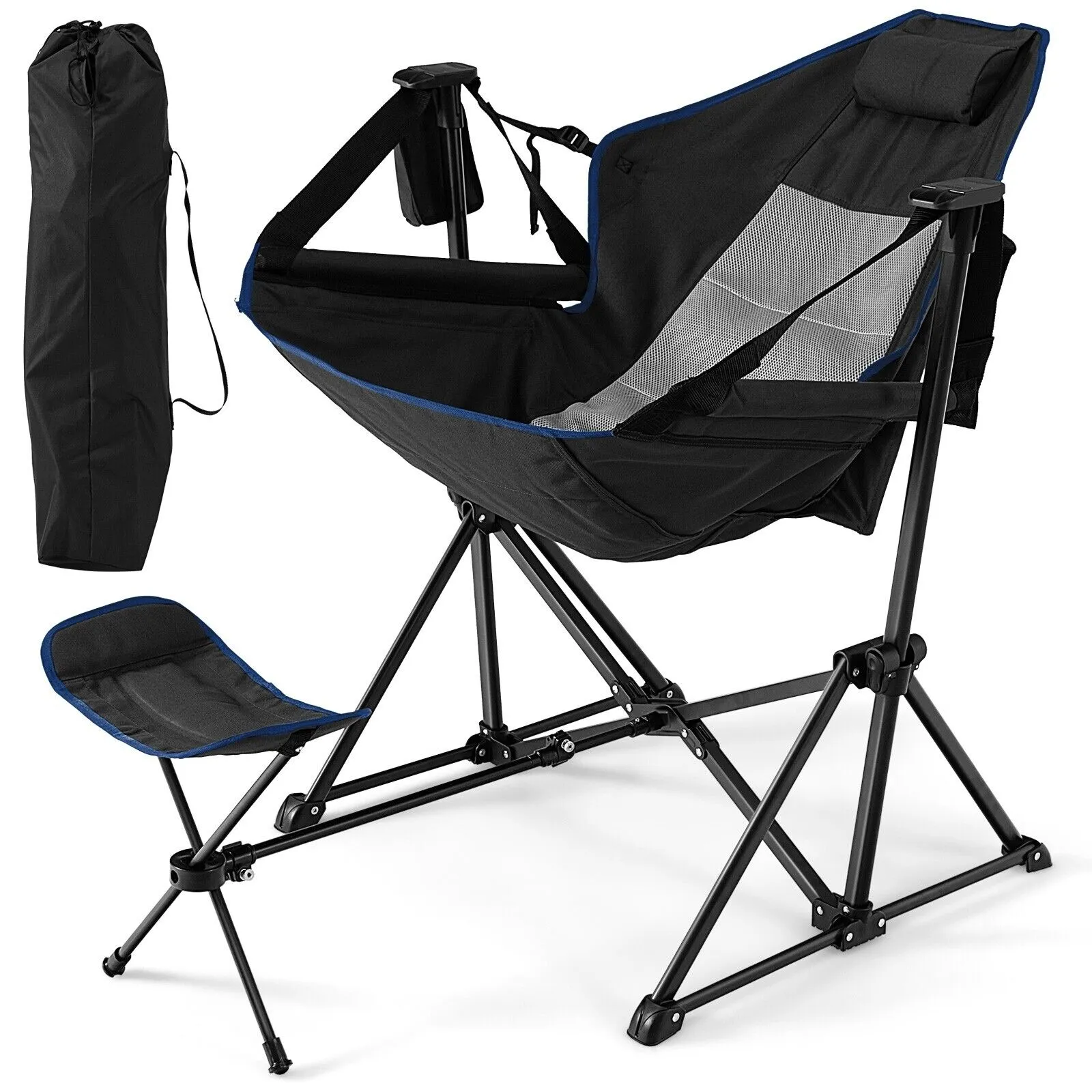 Folding Hammock Chair with Retractable Footrest and Bag
