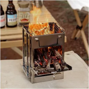 Folding Wood Stove Portable Camp Stove Outdoor Mini Backpack Stove Stainless Steel Barbecue Grill for Hiking Picnic Cooking Outdoor large