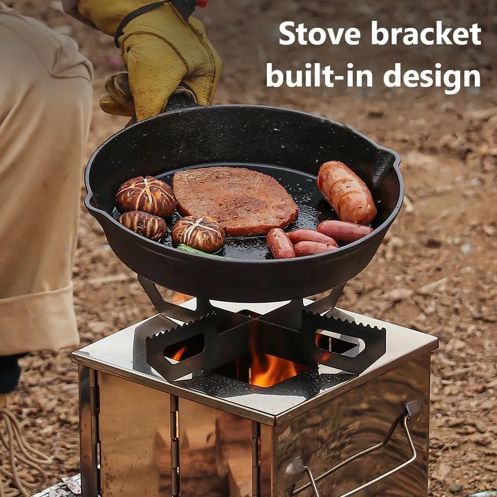 Folding Wood Stove Portable Camp Stove Outdoor Mini Backpack Stove Stainless Steel Barbecue Grill for Hiking Picnic Cooking Outdoor large