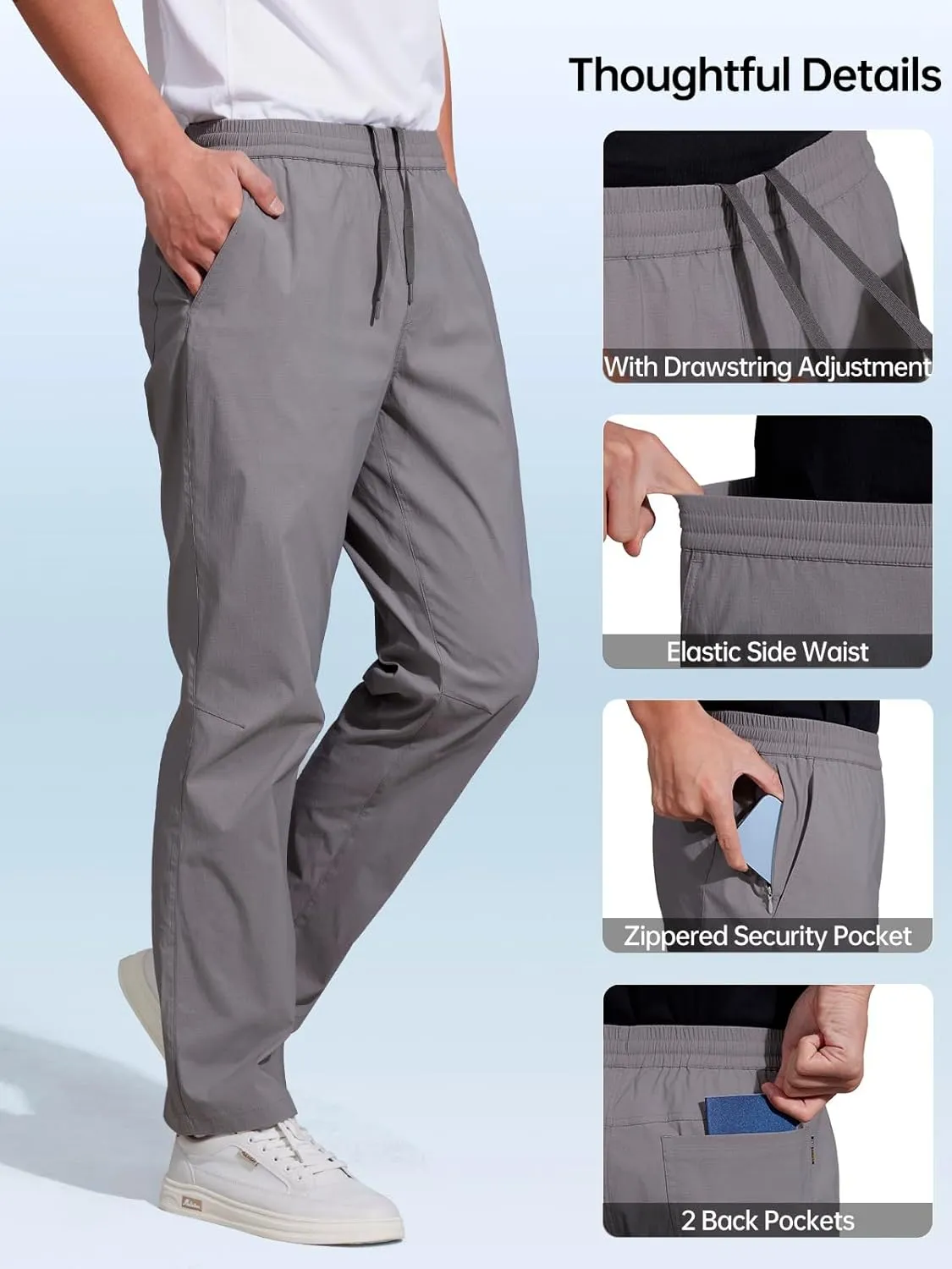 FREE SOLDIER Men's Elastic Waist Water Resistant Quick-Dry Hiking Outdoor Workout Casual Pants