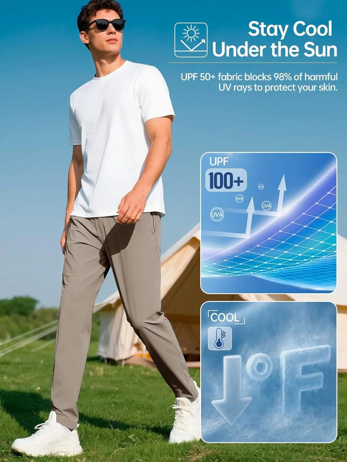 FREE SOLDIER Men's Elastic Waist Water Resistant Quick-Dry Hiking Outdoor Workout Casual Pants