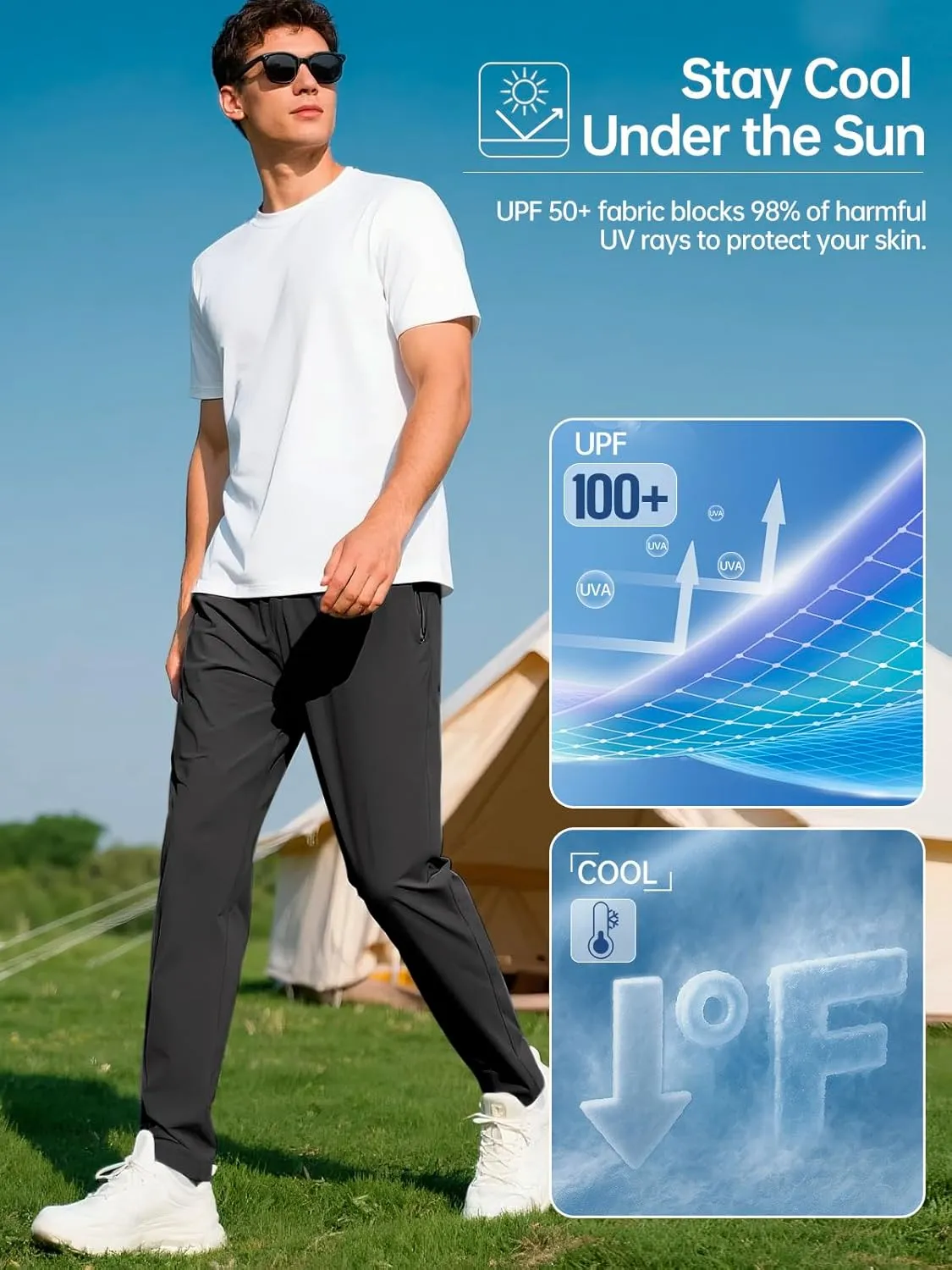 FREE SOLDIER Men's Elastic Waist Water Resistant Quick-Dry Hiking Outdoor Workout Casual Pants
