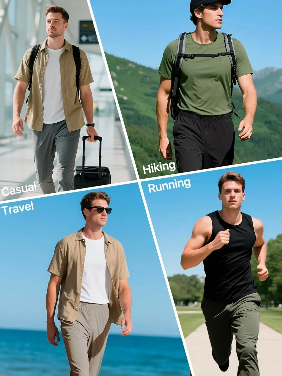 FREE SOLDIER Men's Elastic Waist Water Resistant Quick-Dry Hiking Outdoor Workout Casual Pants