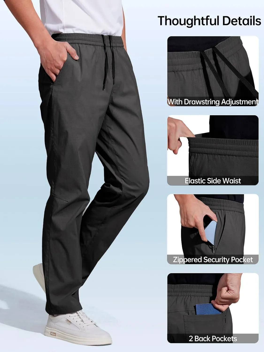 FREE SOLDIER Men's Elastic Waist Water Resistant Quick-Dry Hiking Outdoor Workout Casual Pants