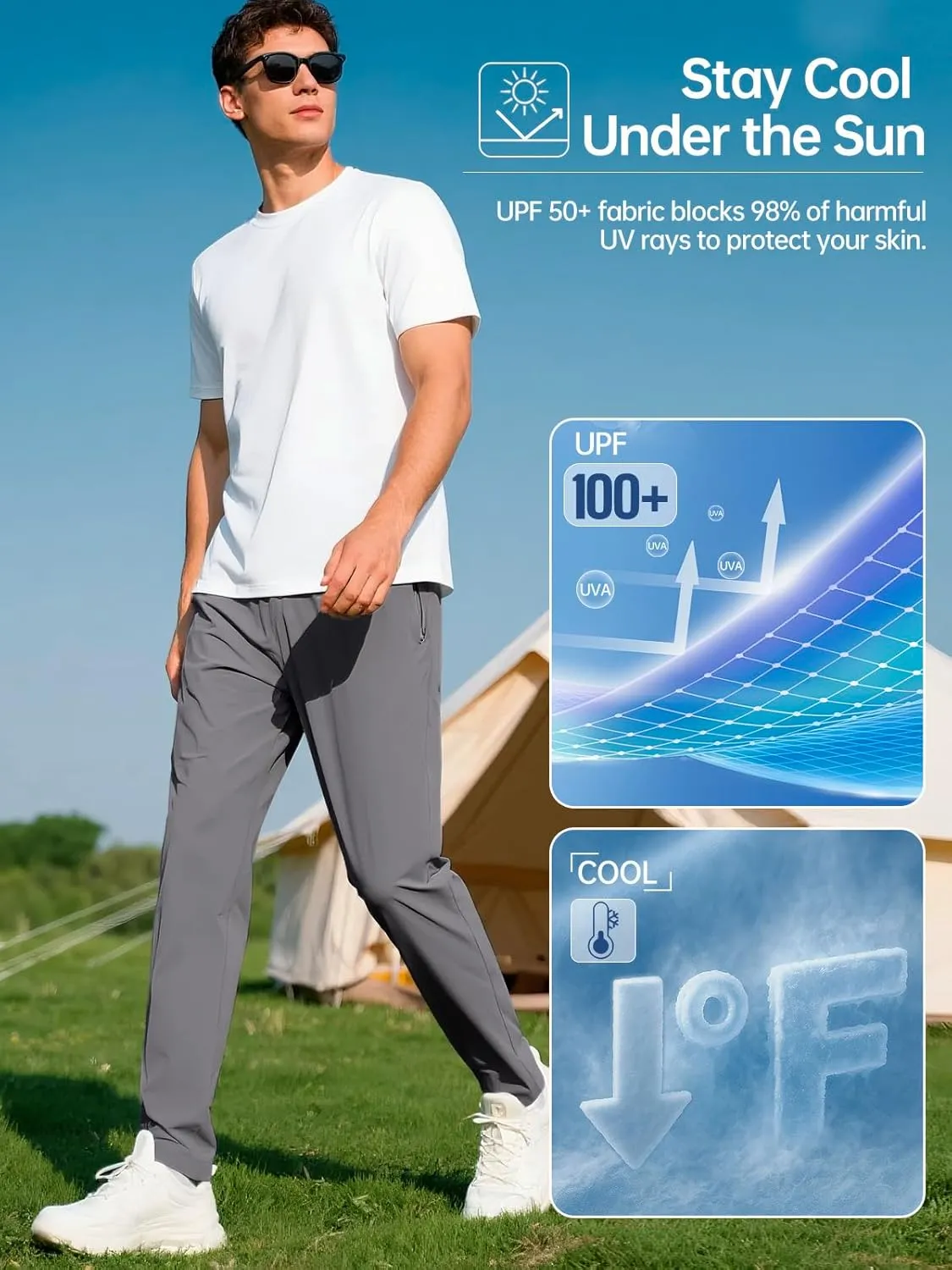 FREE SOLDIER Men's Elastic Waist Water Resistant Quick-Dry Hiking Outdoor Workout Casual Pants