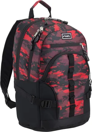 FUEL Hiking Laptop Backpack, College Bookbag, Travel Daypack with 5 Compartments, Dynamo Tech Pocket, 18.5 Inches, Static Red/Black Camo