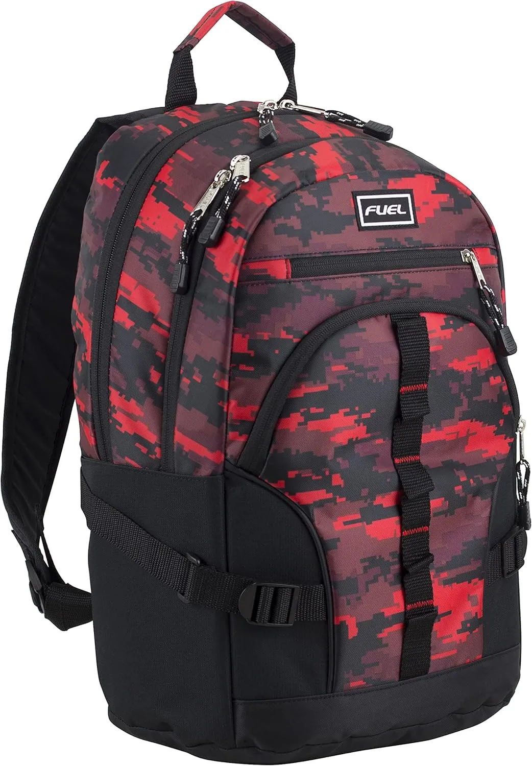 FUEL Hiking Laptop Backpack, College Bookbag, Travel Daypack with 5 Compartments, Dynamo Tech Pocket, 18.5 Inches, Static Red/Black Camo