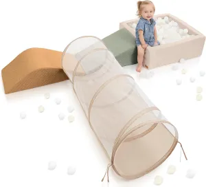 Fun Climbing Toy Set for Toddlers Aged 1-3 - Incl. Crawl Through Tunnel, Large Ball Pit & Climbing Blocks for Unlimited Indoor Fun - Perfect Foam Play Gym for Baby/Kids to Safely Learn New Skills